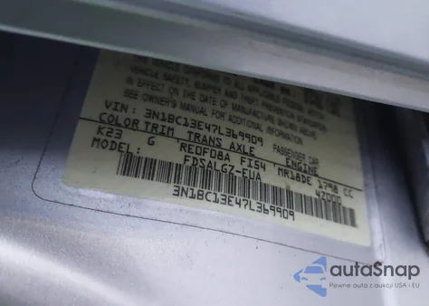 2007 Nissan Versa 1.8Sl из США, поврежденный, VIN 3N1BC13E47L369909